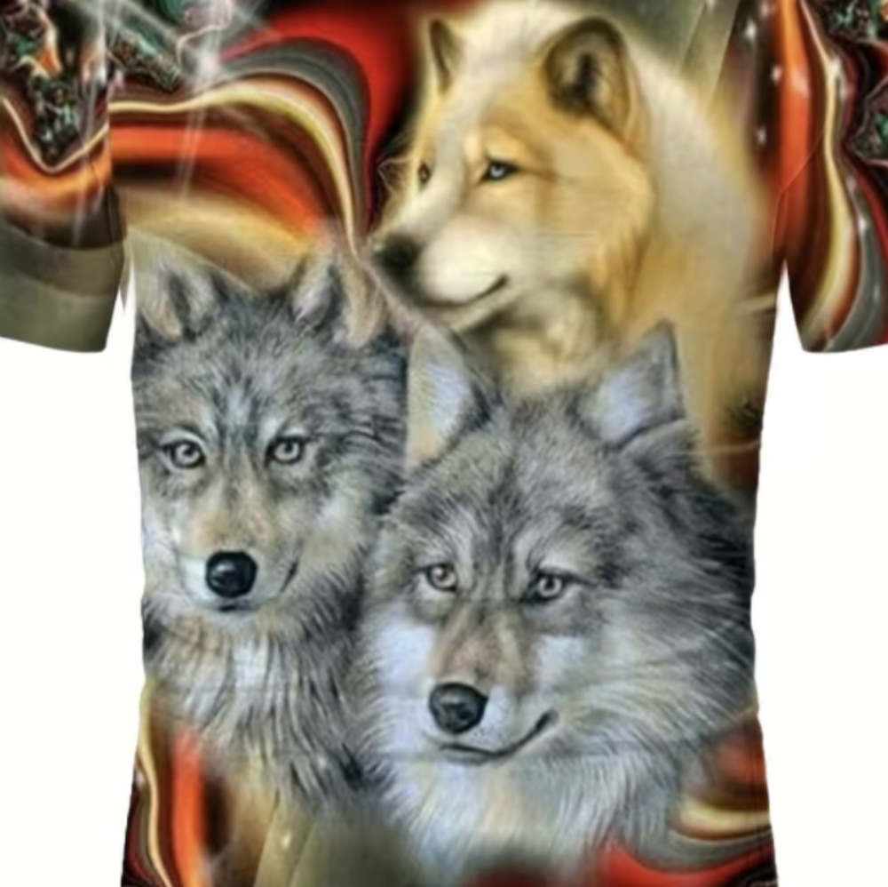 Wolf T-Shirt NWT Wolves All Over 3D Printed Colorful Native American Spirit